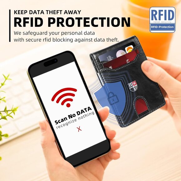 Men's Slim Leather Wallet RFID Blocking 12 Card Slots - Picture 4 of 10